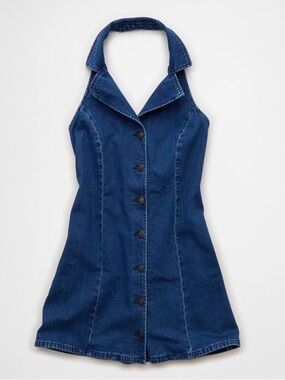 American Eagle Outfitters Dark Blue Denim Halter Button Dress NWOT
